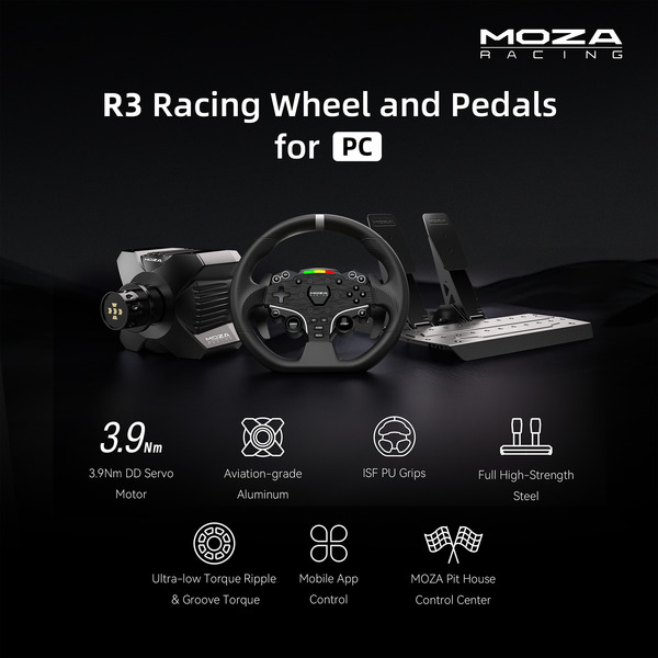 Foto 4 van MOZA R3 + ES + SR-P Lite bundel voor pc (Zwart, Basis, stuur en pedalen)